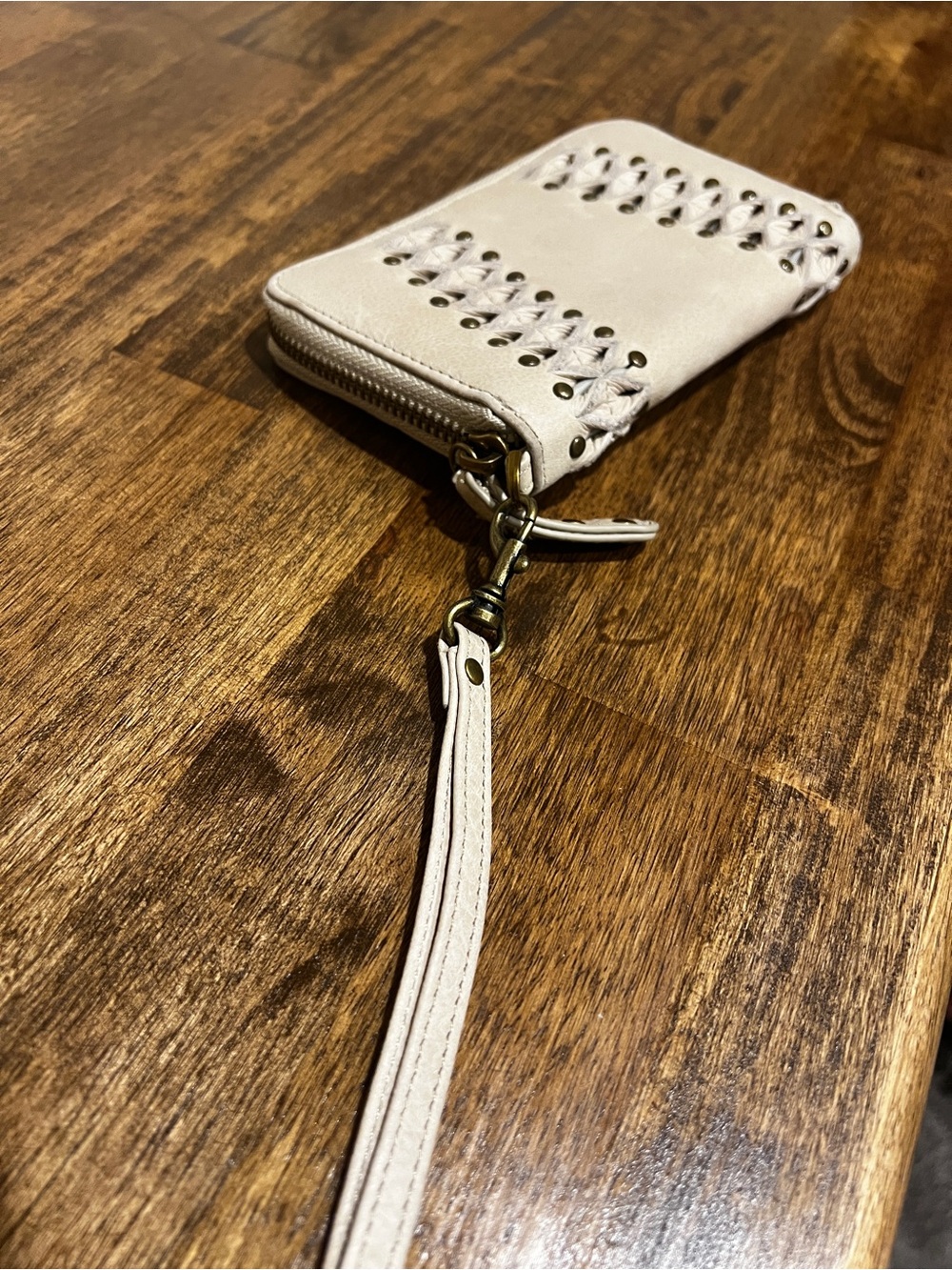 Lucky Brand Cream Leather Zip Wristlet - Picture 2 of 5